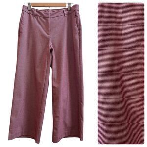 J Jill Red Tan Houndstooth Print Viscose Blend Wide Leg Crop Pant Size 8